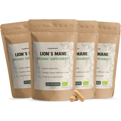 GOYU Lion's Mane 1.500 mg per dagdosering Biologisch Combideal 4x 60 Capsules - Hericium Erinaceus - lions mane capsules - Mushroom mix - Vegan - Zonder toevoegingen - Lab getest - 30 dagen voorraad per zakje