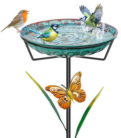 vogelbad voor buiten, gemakkelijk schoon te maken vogelbaden met verwijderbare kom, stabiele upgrades inzet, vrijstaande vogelbaden, voerbak voor buiten, tuin, terras, tuin, gazon