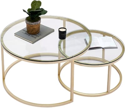 Salontafel - Goud - Rond - Landelijke stijl - Set van 2 - 80 en 60cm