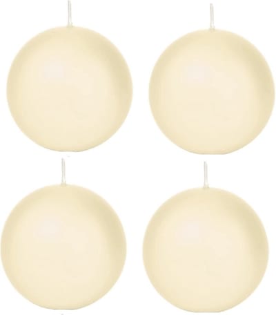 Trend Candles Bolkaars glad - 4x - cremewit - 7 cm - 16 branduren - ronde kaarsen