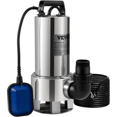 VEVOR dompelpomp, 1300 W, 20000 l/u, met 10 m kabel en automatische vlotterschakelaar, roestvrij staal en gietijzer, voor vuile of schone, lege tuinvijvers, zwembaden en whirlpools.