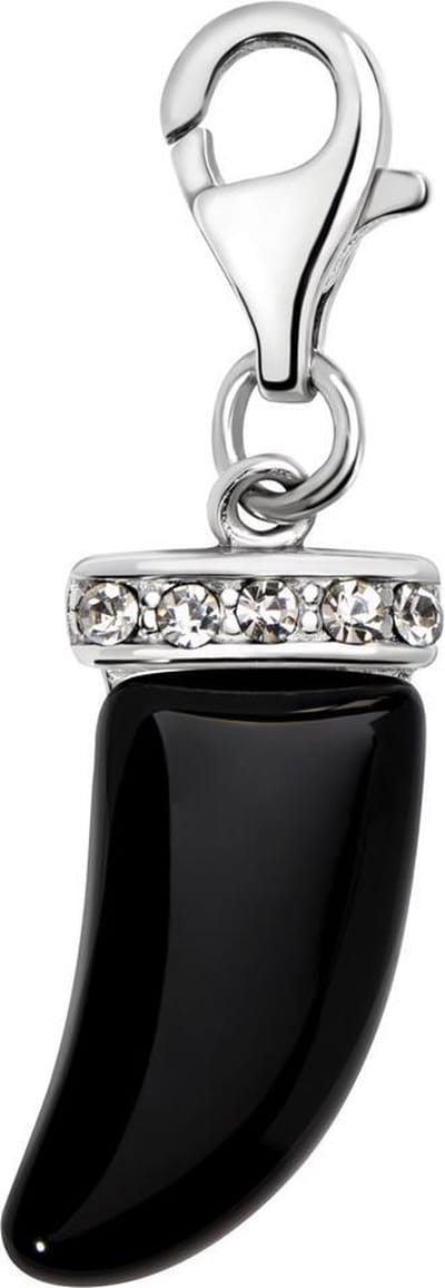 Quiges – 925 - Zilver – Charm - Bedel - Hanger - Slagtand Zwart - met – sterling - zilver - karabijnslot - geschikt - voor -Bedelarmband HC037