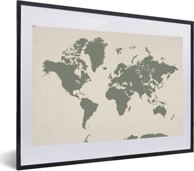 Poster in lijst - Fotolijst 60x40 cm - Posters - Wereldkaart - Dieren - Giraf - Posterlijst zwart - Decoratie - Wanddecoratie woonkamer - Muurdecoratie slaapkamer
