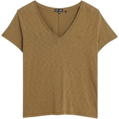 Superdry - Ruimvallend geborduurd T-shirt met V-hals - Dames - T-shirts