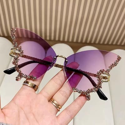Luxe Diamant Vlinder Zonnebrillen Dames Y2K Klassiek Randloos Groot Montuur Zonnebrillen Dames Brillen Luxe Diamant Vlinder