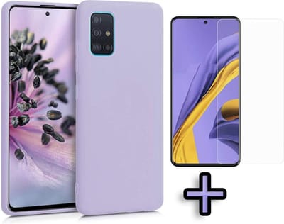 HB Hoesje Geschikt voor Samsung Galaxy A71 - Siliconen Back Cover + Tempered Glazen Screenprotector - Paars