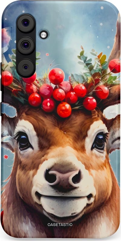 Casetastic hoesje geschikt voor Samsung Galaxy A54 (2023) 5G - Dubbellaagse bescherming - Rudolph het Kerst Rendier - Fashion Case - Zilver Taupe Donkergrijs Perzik