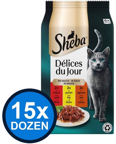 15x Sheba - Délices Du Jour Pouch Saus Traiteur Sel Multipack (6x50g) - Kattenvoer Natvoer - 300 g