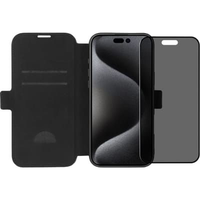 BlueBuilt Apple iPhone 16 Pro Max Book Case Leer Zwart + Privacy Screenprotector Glas