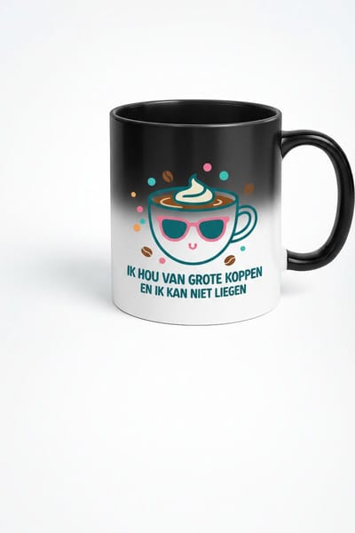 Ik Hou Van Grote Koppen" Zwarte Magische Mok - Koffiemok met Verassings Effect