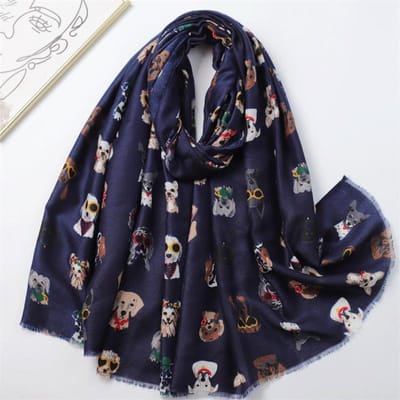 Écharpe Châle Pashmina Douce Épaisse d'Hiver Motif Chien Teckel Avec des Lunettes Design Chaton Joueur Hijab en Viscose Accessoire Charmant black