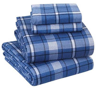 Katoenen Flanel Lakenset - Donkerblauw Plaid - Queen Formaat