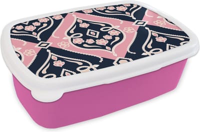 Broodtrommel Roze - Lunchbox - Brooddoos - Bloemen - Roze - Ornament - Design - 18x12x6 cm - Kinderen - Meisje