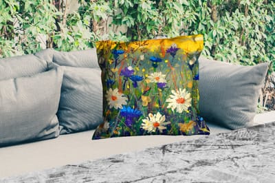 Sierkussen Buiten - Schilderij - Olieverf - Natuur - Bloemen - 60x60 cm - Weerbestendig
