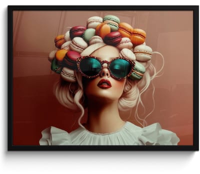 Poster in lijst - Fotolijst 70x50 cm - Posters - Vrouw - Macarons - Bril - Posterlijst zwart - Decoratie - Wanddecoratie woonkamer - Muurdecoratie slaapkamer