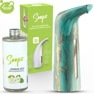 Soopz Automatische Zeepdispenser – Jade Marmer – Jade Marble Elegance – Zeeppompje met Bewegingssensor – Met Jasmijn Zeep