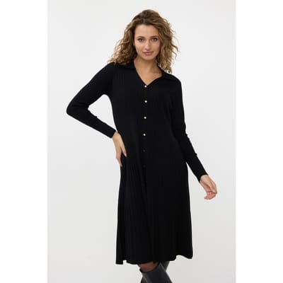 EsQualo Dress Rib Button Closure Black Maat: S | Midi Jurken Outlet | Dames | Zwart