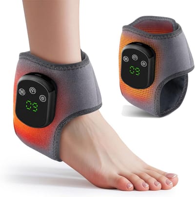 KZQ Oplaadbare Enkelmassager Met Drie Therapiemethoden, 3 Verwarmings- En Vibratiestanden Voor Neuropathiepijnverlichting, Zachte Stof Omhulling, Geschikt Voor Dagelijks Gebruik En Na Het Sporten