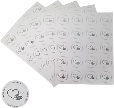 200x Transparante Stickers Op Vel - 32mm - Hart Krans Zilver - Serie 4 - Sluitsticker - Sluitzegel - Cadeau Sticker - Hartje Zilver - 200 Stuks