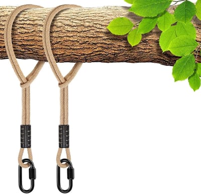 2-delige Schommelbevestiging met Touw, Verstelbaar Touw voor Hangmat en Schommel, Carabiner Haak, Geschikt voor Buitenspeelgoed tot 453 kg, Perfect voor Tuin en Speeltuin