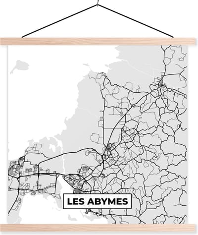 Posterhanger incl. Poster 40x40 cm - Schoolplaat - Les Abymes - Plattegrond - Frankrijk - Kaart - Stadskaart - Textielposter - Blanke latten - Stadskaart