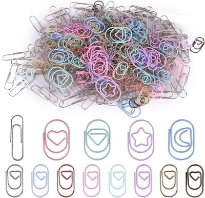 Set van 300 paperclips - Kleurrijk, hartvormig, zilver - Mini-paperclips voor kantoorbenodigdheden