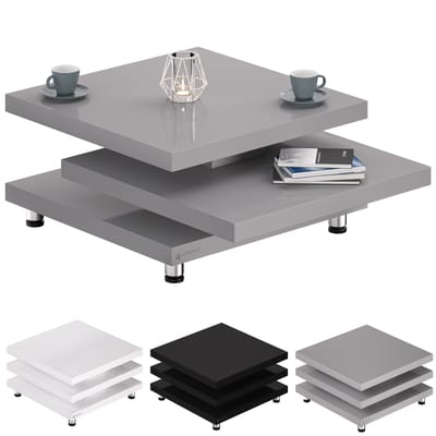 Casaria Salontafel New York - 360° Draaibaar 72x72x35cm - Grijs