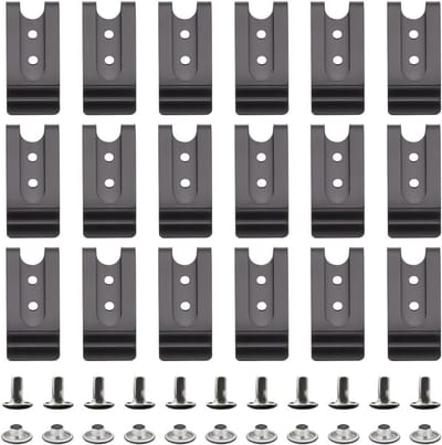 18x Zwarte Metalen Riemclips met Dubbele Gaten en 36 Paar Klinknagels voor Lederbewerking en DIY Portemonnees