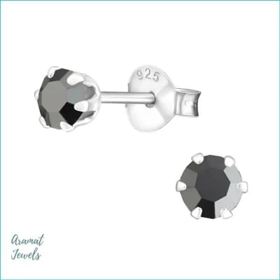 Aramat Jewels | Oorbellen | 925 Zilveren Kristallen Oorbellen Rond 4-8mm - Sprankelende Studs | 4mm / Hematiet | | | Zilver | Kinderen, Volwassenen | Verkleurd niet
