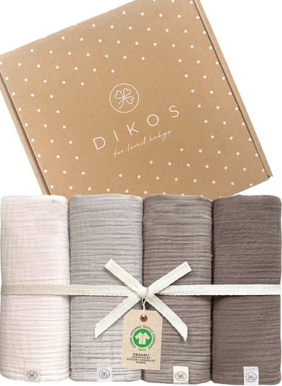 Premium Babydoeken Set van 4 - Gecrêpt Katoen, 64x64cm - Biologisch, Ademend en Absorberend - Ideaal als Geboortecadeau