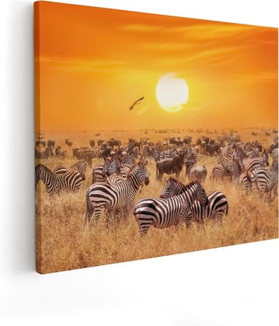 Artaza Canvas Schilderij Wilde Dieren - 50x40 cm - Wanddecoratie Afrika - Muurdecoratie Zebra - Kamer Accessoires Savanne