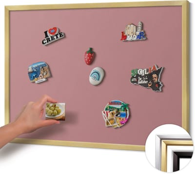 Wallfluent - Roze Magneetbord in Effen Kleuren - 80 cm x 60 cm - Magneetbord met Gouden Frame - Pastelroze kleur - Magneetbord Multifunctioneel - Magnetisch Bord voor Thuis en Kantoor - Magneetbord Voor Thuiskantoor