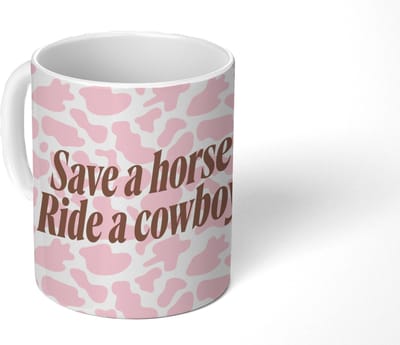 Mok - Koffiemok - Koeienprint - Roze - Cowboy - Horse - Mokken - 350 ML - Beker - Koffiemokken - Theemok - Mok met Tekst