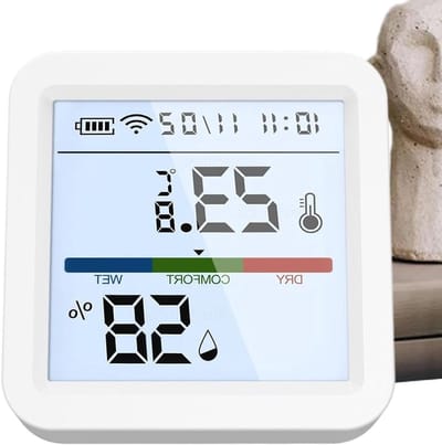 Vochtsensor - Temperatuurmeter Hygrometer - Binnenklimaat Bewaken - Draadloze App Bediening - 5.6 x 5.6 cm - Wit