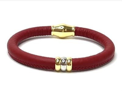 NIEUW! Jolla - dames armband zilver - leer - magneetsluiting - bedels - tweekleurig - Single Ladies Gold - Rood