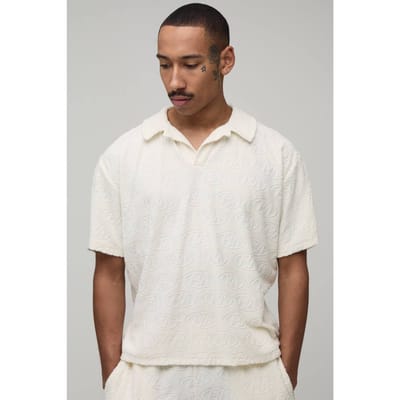 BM Terry Towelling Polo T-Shirt | Ecru | Size XS