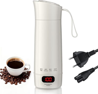 Elektrische reiswaterkoker, klein, 400 ml, 300 W, mini-waterkoker met 4 temperatuurinstellingen, draagbare reiswaterkoker, 304 roestvrijstalen liner - automatische uitschakeling, droogloopbeveiliging