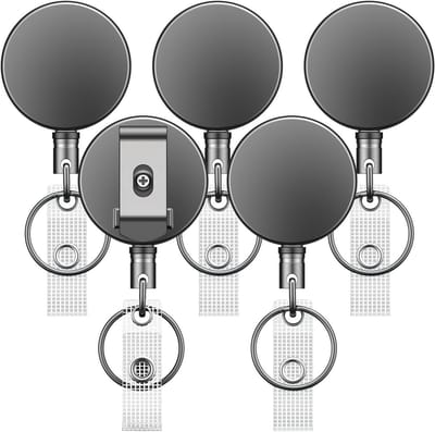 5 Stuks Stevige Badge Reel, Inklapbare ID Clip, Upgrade Badge Houder van Metaal, ID Kaarthouder met Ceintuurlus, Sleutelhanger en Naamkaartje