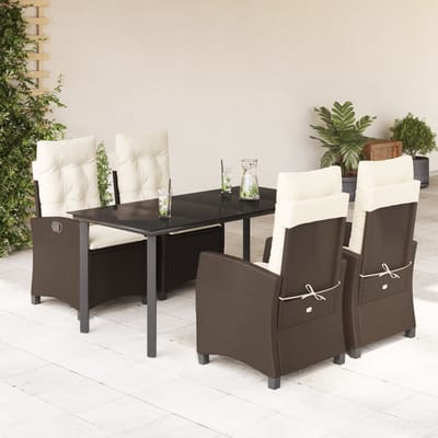 vidaXL - 5-delige - Tuinset - met - kussens - poly - rattan - bruin