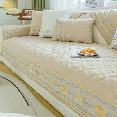 Geborduurde Bankhoes 100% Katoen Woonkamer Bankkussen Antislip Eenvoudige Effen Kleur Stof Universeel Kussen Bankhoes 70x70cm 1PCS