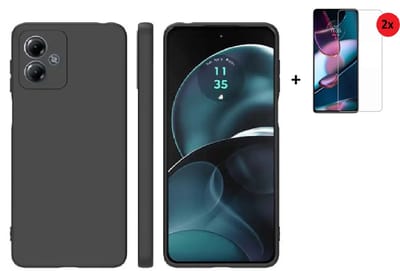 Pearlycase Hoesje Silicone Geschikt voor Motorola Moto G64 Zwart - Siliconen - Moto G64 Screenprotector - Hoesje Zwart Case + Screenprotector 2x