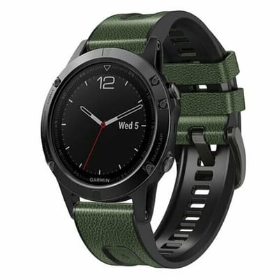 By Qubix - Geschikt voor Garmin bandje - 22mm Quickfit - leer + siliconen bandje - Groen - Geschikt voor Garmin Instinct 3 / Instinct E - 45mm