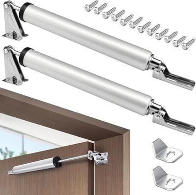 Automatische Deursluiter Set van 2, Geluidsloze Deursluiter met Verstelbare Sluitingssnelheid voor Thuis, Woonkamer, Badkamer en Keuken (23 cm, Zilver)
