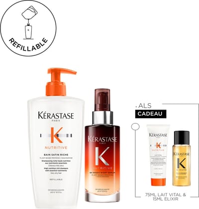 Kérastase Nutritive Duo + 2 Cadeaus - Navulbare Shampoo 500ml & Nachtserum 90ml + Conditioner 75ml & Haarolie 15ml cadeau - Voor Droog Haar