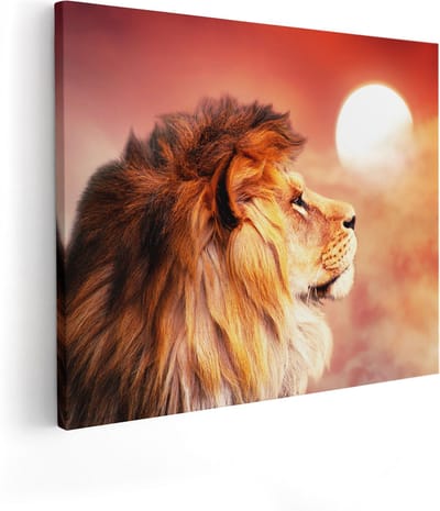 Artaza Canvas Schilderij Leeuw - 100x80 cm - Groot - Wanddecoratie Dieren - Muurdecoratie Zonsondergang - Schilderijen Op Canvas