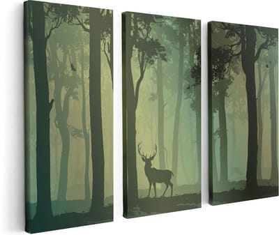 Artaza Canvas Schilderij Drieluik Hert In Het Bos - Silhouet  - 120x80 - Foto Op Canvas - Canvas Print