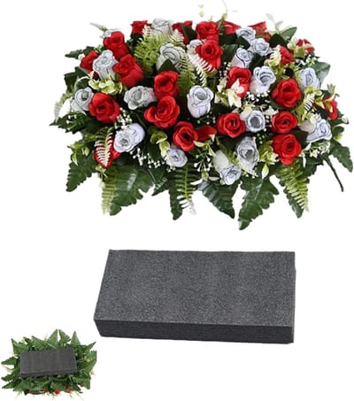 Kunstbloemen Graf - Nepbloemen Herdenking - Graf Decoratie - UV-Bestendig Waterdicht - 50x35x20cm - Rood