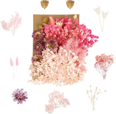 Gedroogde Natuurlijke Bloemen voor Creatieve DIY Projecten, Resin, Scrapbooking, Sieraden Maken, Kaarten en Kaarsdecoratie, Cadeau Ideeën (Roze)