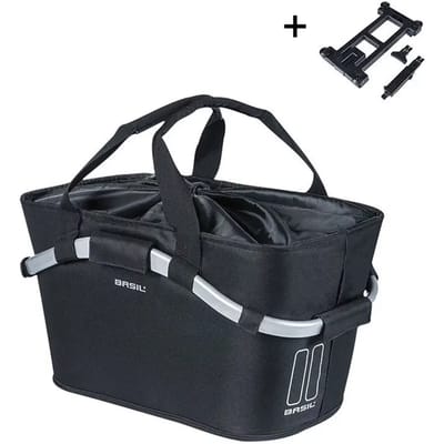Basil Classic Carry All Fietsmand MIK - Achter -Waterafstotend Polyester - Zwart - 22 Liter -Inclusief binnenvak en aansnoerkoord.