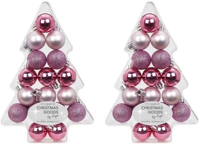 Inge Christmas Mix roze kunststof kerstballen - 34x - 3 cm - Kerstboomversiering roze